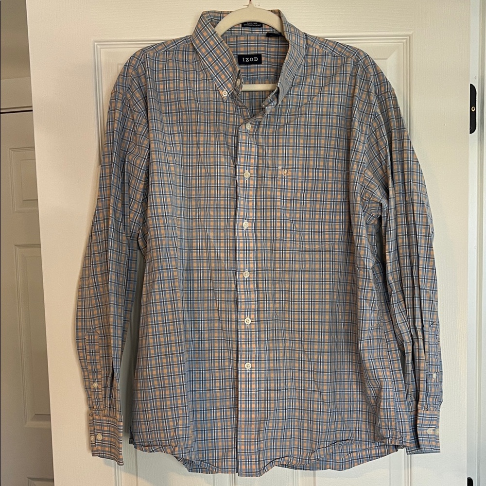 Izod Blue and Tan Plaid Button-Down Shirt